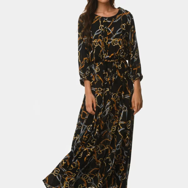 Black dress with belts Εμπριμέ μαύρο