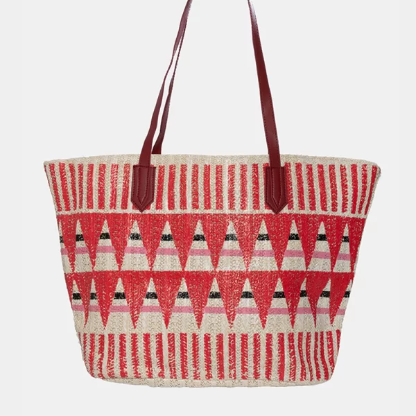 Straw bag with red print Κοκκινο