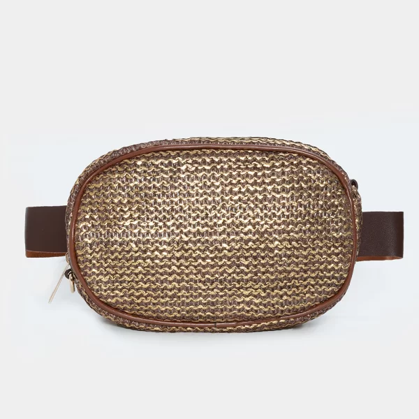 Straw small belt bag in brown rose gold Χρυσό