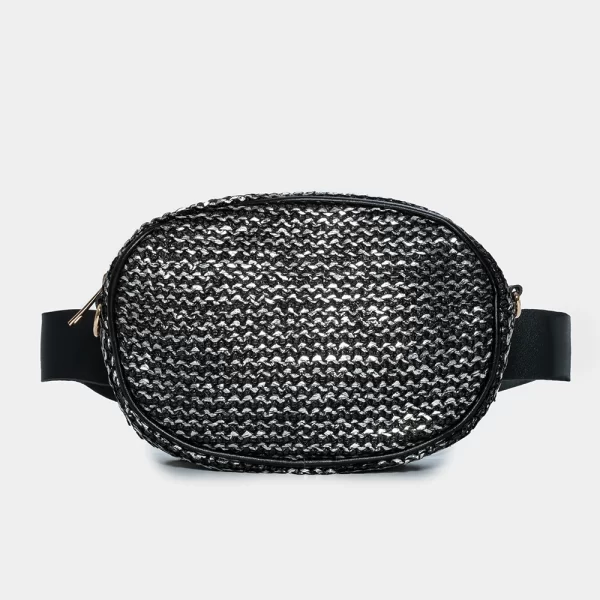Straw small belt bag in black silver Μαύρο