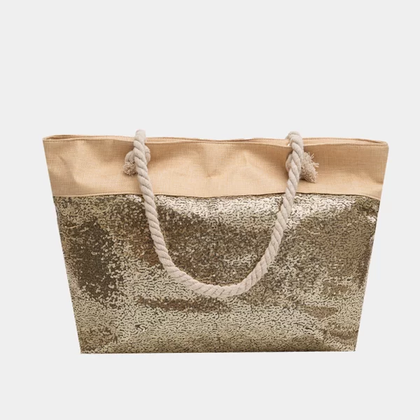 Beige beach bag with bronze sequins Μπεζ