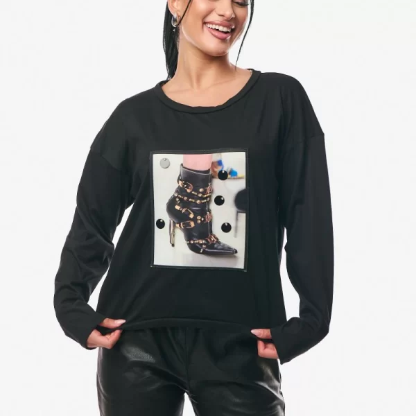Boutique ΜΠΛΟΥΖΑ ΜΕ ΤΥΠΩΜΑ Μαύρο