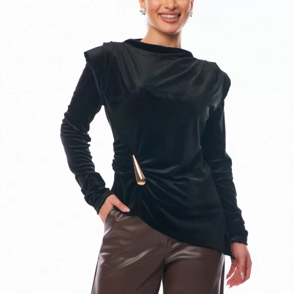 Boutique ΜΠΛΟΥΖΑ ΒΕΛΟΥΤΕ ΜΕ ΧΡΥΣΗ ΑΓΚΡΑΦΑ Μαύρο