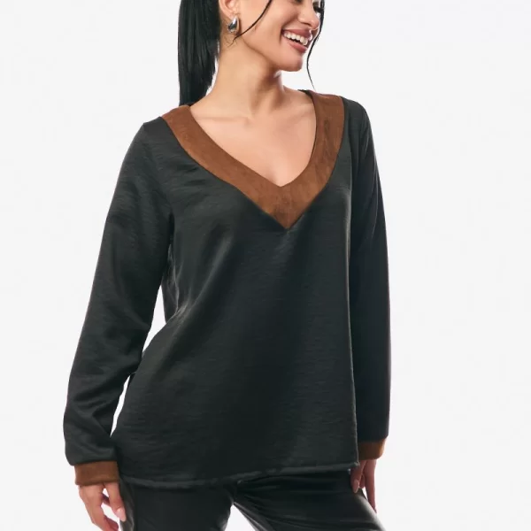 ΜΠΛΟΥΖΑ ΜΕ ΒΕ ΣΑΤΙΝΕ Μαύρο