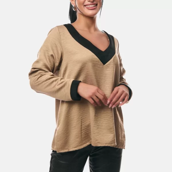 ΜΠΛΟΥΖΑ ΜΕ ΒΕ ΣΑΤΙΝΕ Μπεζ