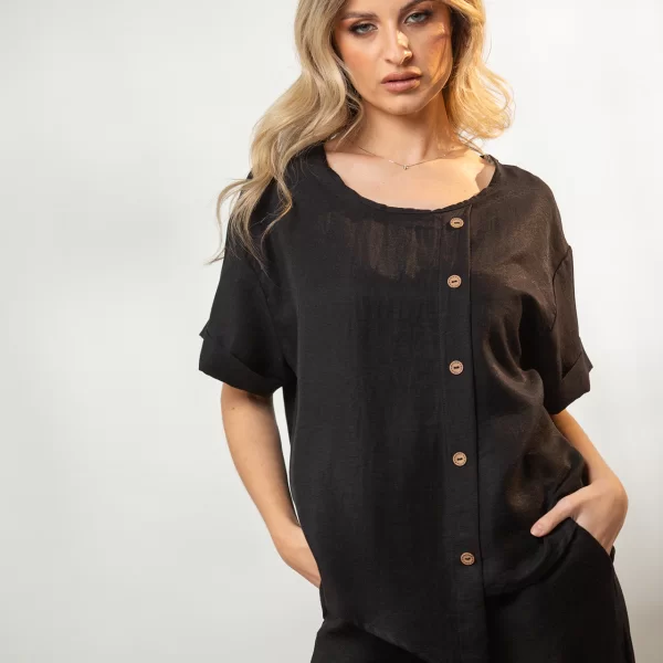 ΜΠΛΟΥΖΑ ΜΕ ΡΕΒΕΡ ΣΤΟ ΜΑΝΙΚΙ ΚΑΙ ΔΙΑΚΟΣΜΗΤΙΚΑ ΚΟΥΜΠΙΑ Εκρού