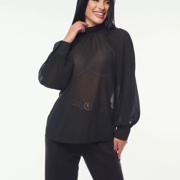 ΜΠΛΟΥΖΑ ΜΕ ΔΙΑΦΑΝΕΙΑ ΠΛΙΣΕ ΜΑΝΙΚΙ ΜΑΥΡΟ Μαύρο