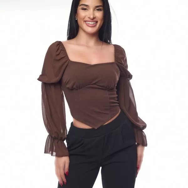 ΜΠΛΟΥΖΑ ΜΕ ΔΙΑΦΑΝΕΙΑ ΜΑΝΙΚΙ Καφέ