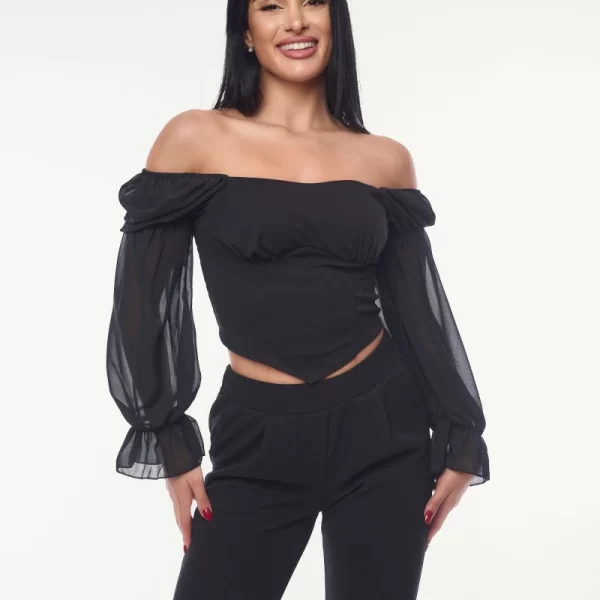 ΜΠΛΟΥΖΑ ΜΕ ΔΙΑΦΑΝΕΙΑ ΜΑΝΙΚΙ Μαύρο