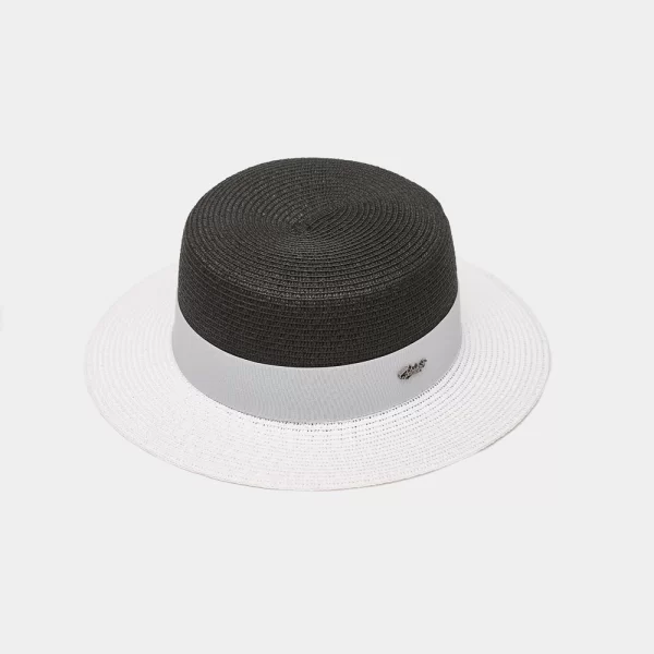 B&W Venezia Style Straw Hat Εμπριμέ μαύρο