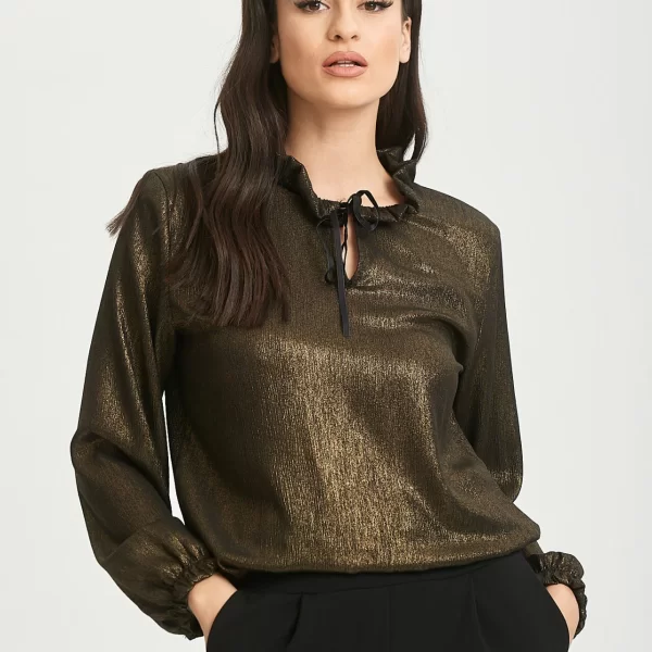 Boutique ΜΠΛΟΥΖΑ ΜΕ ΛΑΣΤΙΧΑ ΚΑΙ ΔΕΣΙΜΟ ΣΤΟΝ ΛΑΙΜΟ Χρυσό