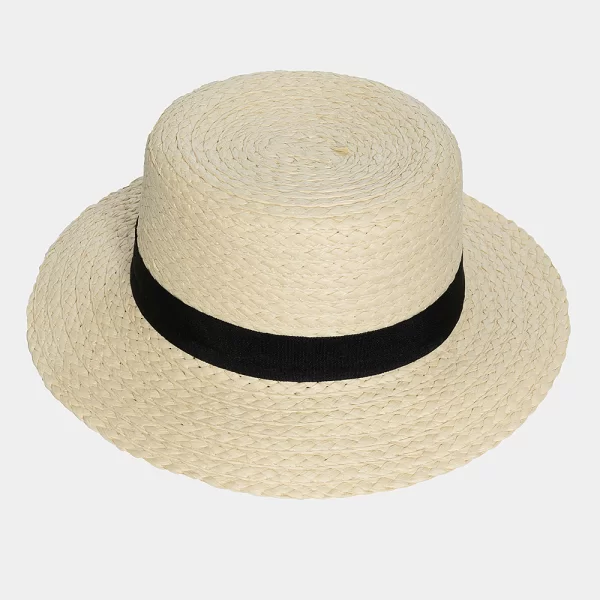 Ecru braided hat with black bow Μπεζ