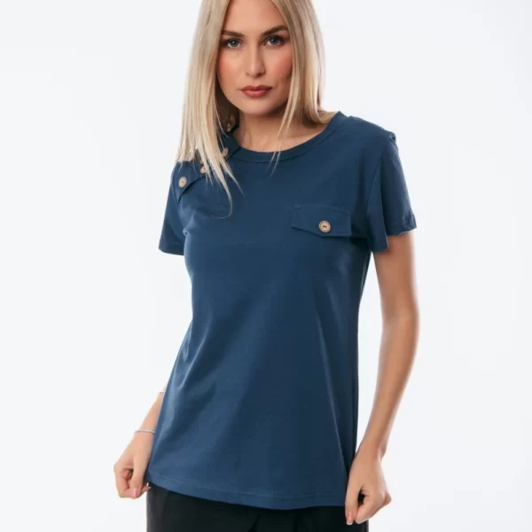 ΜΠΛΟΥΖΑ ΜΕ ΤΣΕΠΑΚΙ ΚΑΙ ΚΟΥΜΠΙ Μπλε