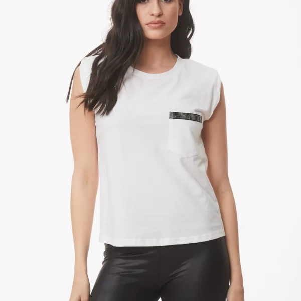 ΜΠΛΟΥΖΑ ΑΜΑΝΙΚΗ ΜΕ ΤΣΕΠΗ ΚΑΙ ΣΤΡΑΣ ΑΣΠΡΗ Ασπρο