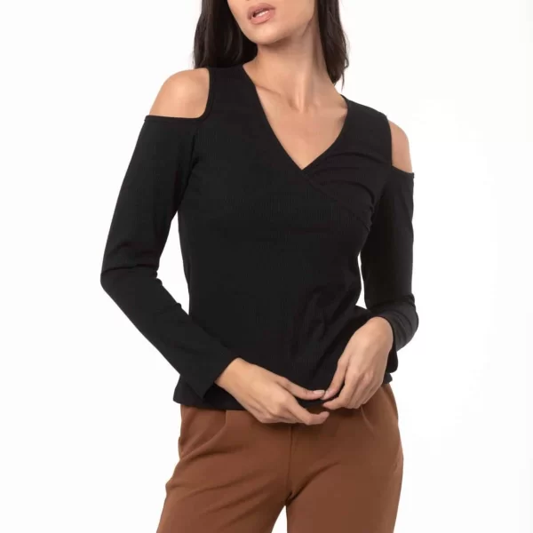 ΜΠΛΟΥΖΑ ΚΡΟΥΑΖΕ ΜΙΣΟ ΜΑΝΙΚΙ Μαύρο