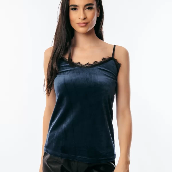 ΜΠΛΟΥΖΑ ΒΕΛΟΥΤΕ ΜΕ ΔΑΝΤΕΛΑ ΣΤΟ ΣΤΗΘΟΣ Μπλε