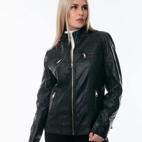 ΜΠΟΥΦΑΝ ΔΕΡΜΑΤΙΝΗ BIKER PLUS SIZE ΑΣΗΜΕΝΙΑ ΦΕΡΜΟΥΑΡ Μαύρο