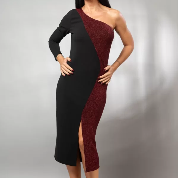 ΦΟΡΕΜΑ MIDI ΜΙΣΟ LUREX ΜΕ ΕΝΑ ΜΑΝΙΚΙ Μπορντό