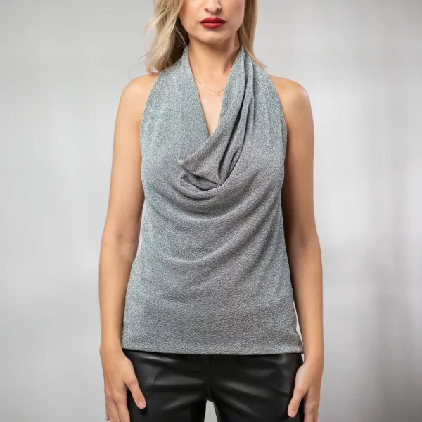 ΜΠΛΟΥΖΑ ΑΜΑΝΙΚΗ ΝΤΡΑΠΕ LUREX Ασημί