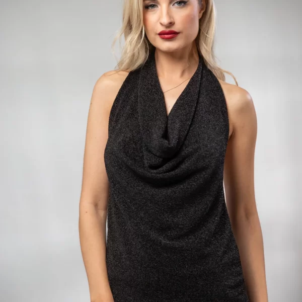 Boutique ΜΠΛΟΥΖΑ ΑΜΑΝΙΚΗ ΝΤΡΑΠΕ LUREX Μαύρο