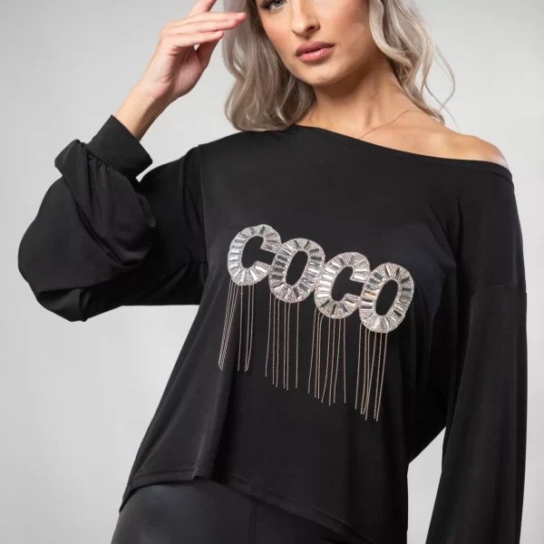 ΜΠΛΟΥΖΑ ΜΕ ΣΤΑΜΠΑ COCO ΜΕ ΣΤΡΑΣ Μαύρο