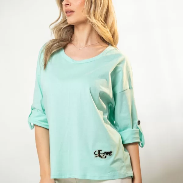 ΜΠΛΟΥΖΑ ΜΕ ΓΥΡΙΣΤΟ ΜΑΝΙΚΙ ΚΑΙ ΣΤΡΑΣ Μέντα