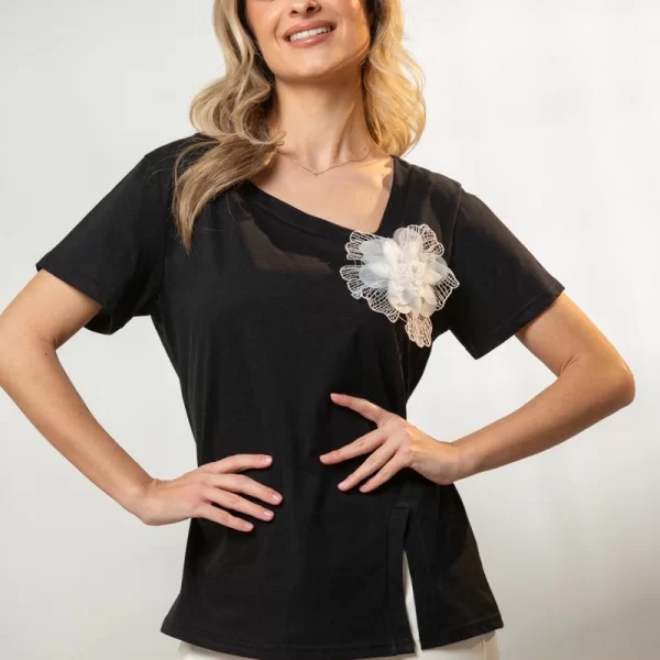 ΜΠΛΟΥΖΑ ΜΕ ΑΝΟΙΓΜΑ ΜΠΡΟΣΤΑ ΚΑΙ ΛΟΥΛΟΥΔΙ Μαύρο