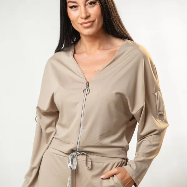 DRESS UP ΖΑΚΕΤΑ ΜΕ ΦΕΡΜΟΥΑΡ ΚΑΙ ΚΡΙΚΟΥΣ ΣΤΑ ΜΑΝΙΚΙΑ Μπεζ