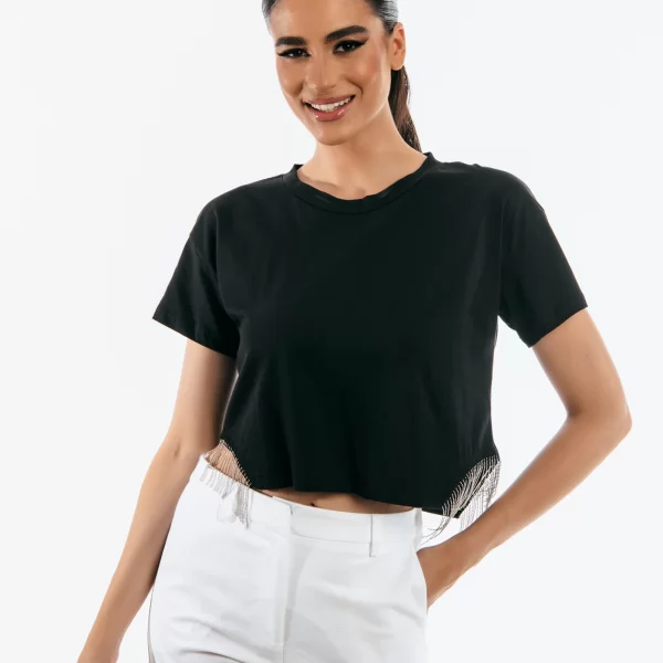 ΜΠΛΟΥΖΑ ΚΟΝΤΟΜΑΝΙΚΗ ΜΕ ΑΛΥΣΙΔΕΣ ΣΤΟ ΠΛΑΙ Μαύρο