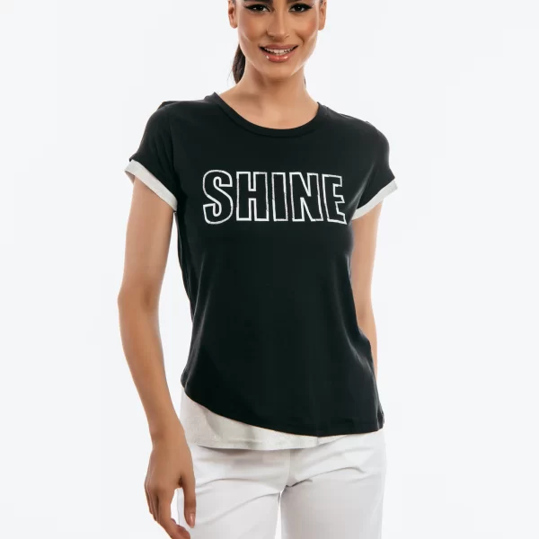 ΜΠΛΟΥΖΑ ΚΟΝΤΟΜΑΝΙΚΗ ΜΕ ΤΥΠΩΜΑ SHINE Μαύρο
