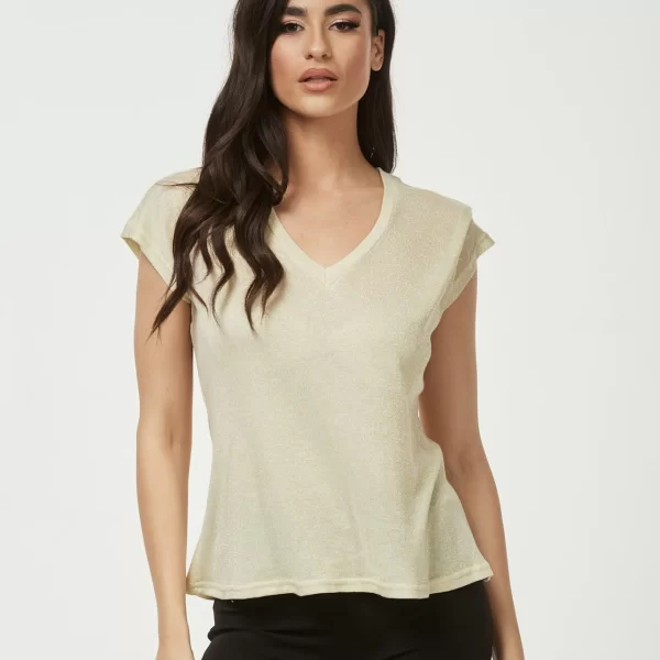 ΜΠΛΟΥΖΑ ΜΕ ΒΕ ΚΟΝΤΟΜΑΝΙΚΗ LUREX Μπεζ