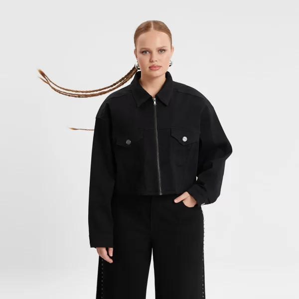 Τζιν μπουφάν cropped με φερμουάρ