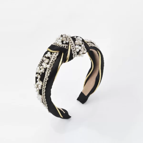 Στέκα σε μαύρο/χρυσό με κόμπο & πέρλες