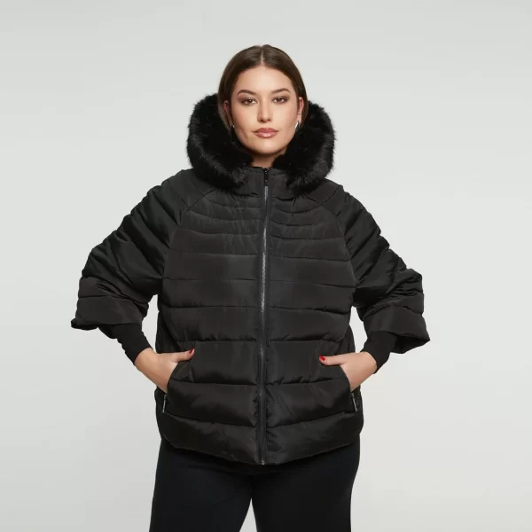 MAT FASHION Καπιτονέ μπουφάν με γούνινη λεπτομέρεια στην κουκούλα