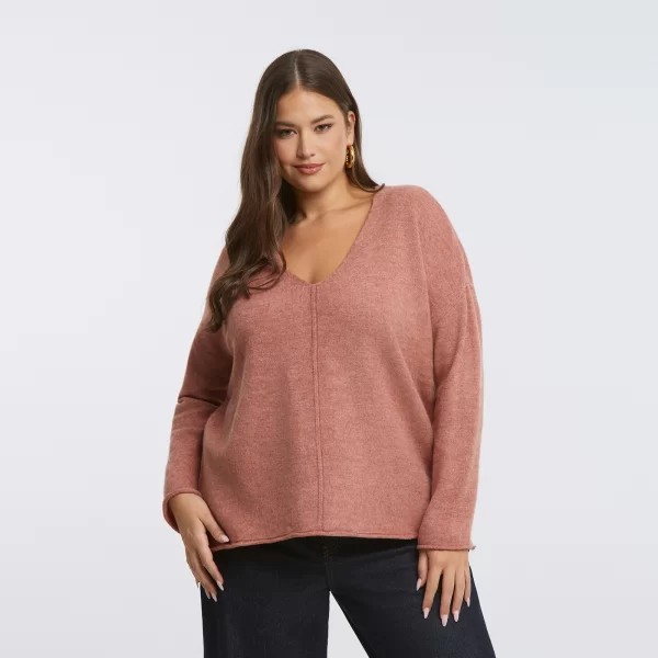 Πλεκτή μπλούζα με V-λαιμόκοψη και χαλαρή γραμμή