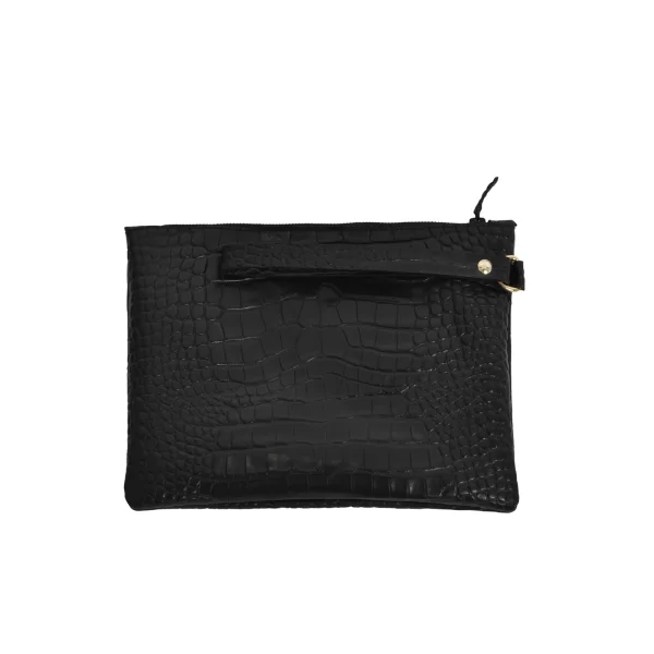 Δερμάτινο clutch με ανάγλυφη croco υφή και λουράκι