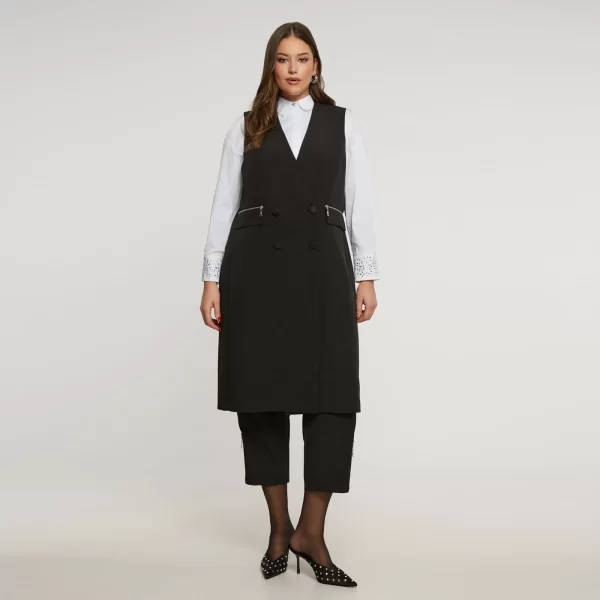 Μακρύ σταυρωτό γιλέκο με φερμουάρ