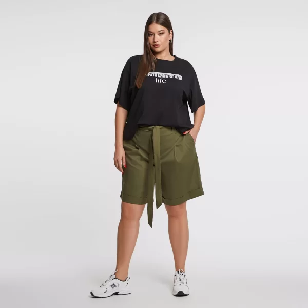 Ψηλόμεση βερμούδα βισκόζη/λινό με ζώνη