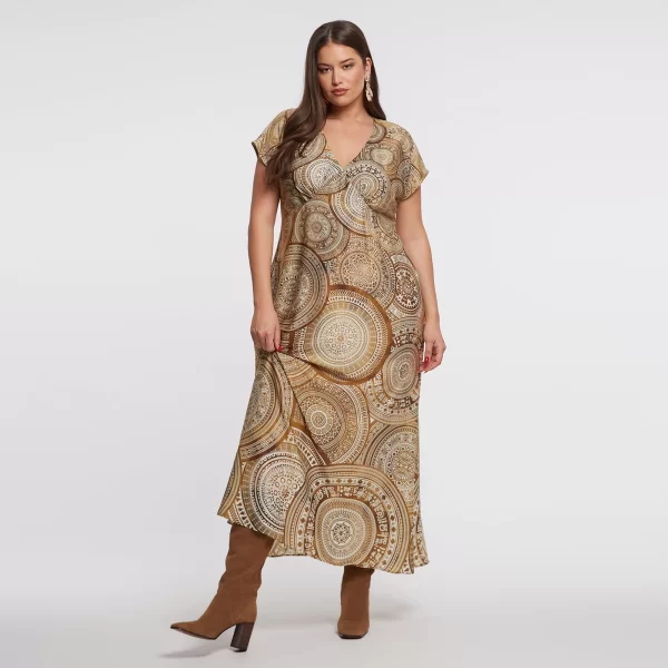 Maxi φόρεμα εμπριμέ με ντραπέ λεπτομέρεια