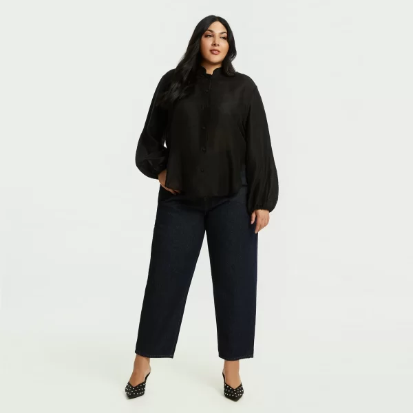 Πουκάμισο με μπαλούν μανίκια και μάο γιακά