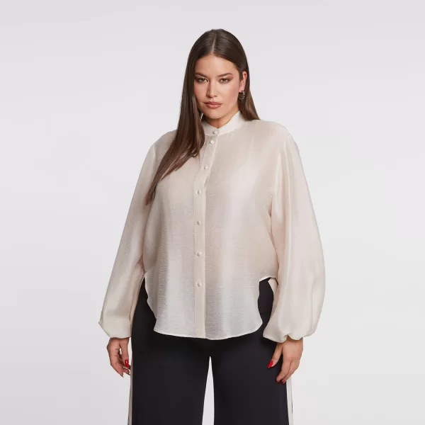 Πουκάμισο με μπαλούν μανίκια και μάο γιακά