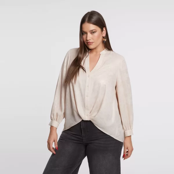 Glossy πουκάμισο με αφηρημένο μοτίβο και ντραπέ τελείωμα