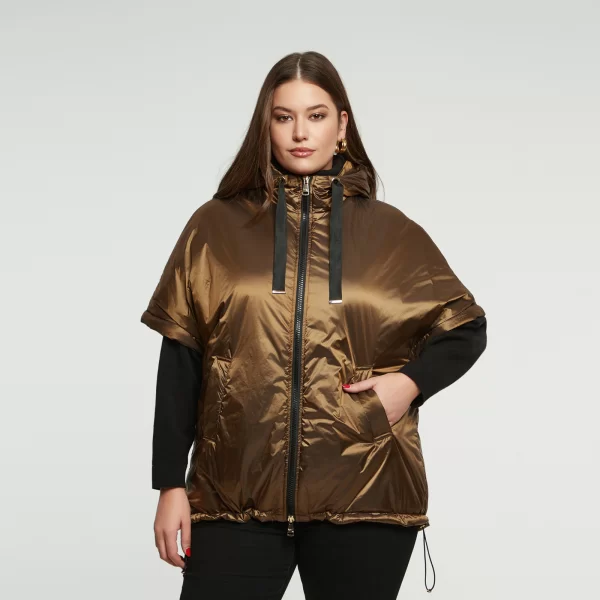 Σατινέ μπουφάν με κουκούλα και κοντά μανίκια