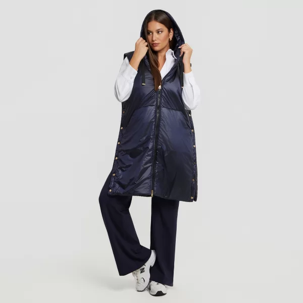 Μακρύ αμάνικο puffer γιλέκο με κουκούλα