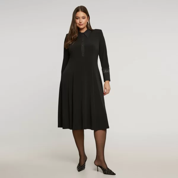 Super jersey midi φόρεμα με διακόσμηση στο γιακά και στα μανίκια