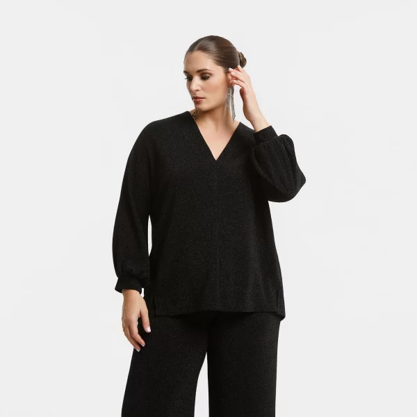 Μπλούζα lurex με V-λαιμόκοψη και μακριά μανίκια