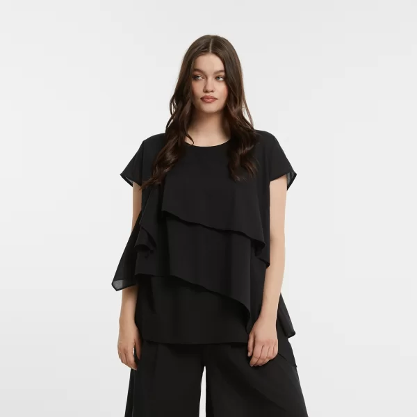 Βαμβακερή μπλούζα με ασύμμετρα layered βολάν