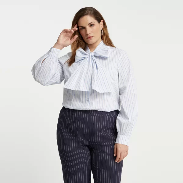 Ριγέ πουκάμισο ποπλίνα ριγέ με δέσιμο στη λαιμόκοψη