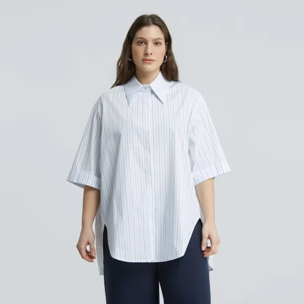 Πουκάμισο ποπλίνα ριγέ με κοντό μανίκι