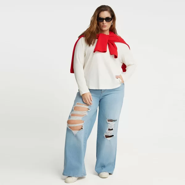 Τζιν wide-leg με σκισίματα